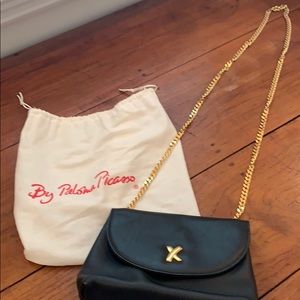 Paloma Picasso black leather gold chain eve bag